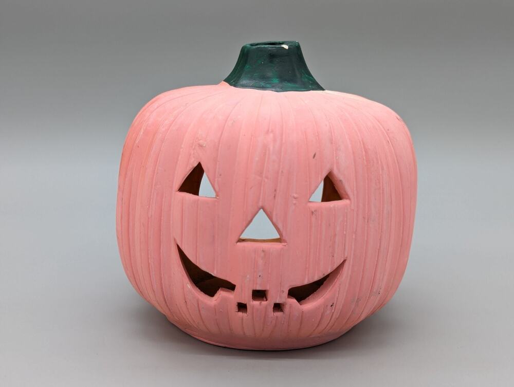 Vintage Ceramic Pumpkin Jack O Lantern Halloween Votive Candle Holder Faded